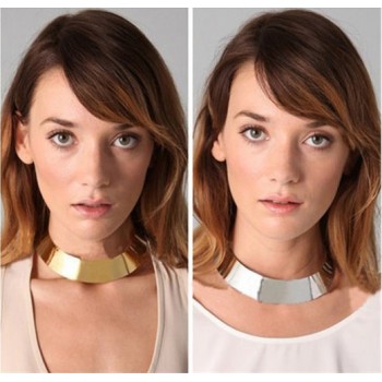 European Gold Silver Plated Punk Curved Mirrored Metal Torques Collar Necklaces 